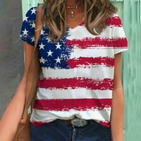 Jsaierl 4. srpnja Košulje Žene Patriotska USA Zastava zastava uzorak Ters Ljeto Loose Fit V izrez T-majice Flowy kratkih rukava