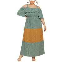 Tking Fashion Ženske haljine Sposobne plus veličine halter ruffle labava cvjetna haljina zelena xxl