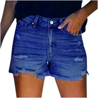 Hot6SL ženske rastezmene traperi visoko stružne kratke hlače s ribolovim kratkim hlačama s džepovima