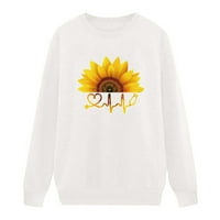 Proljetna košulja za žene Slatki okrugli vrat Sunflower grafički pulover Dukseri Labavi fit na vrhu