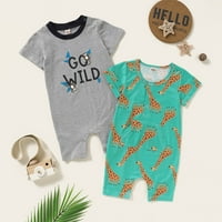 Toddler Baby Boys Romper kombinovanje štampanja + žiraff Print Bodysuit Okrugli vrat kratki rukav ROMper