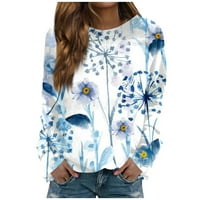 Ženska modna jesen jesen zima casual cvjetni print dugih rukava O-izrežaj bluza plus veličina ženskih vrhova plava 2x