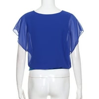 Ženske vrhove bluza Žene kratki rukav labav solid u boji Ljeto okrugle dekoltene košulje Plavi XL