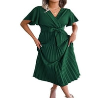 Multitrast ljetna casual haljina za žene V izrez kratki rukav dresirani veliki rub pune boje duge haljine