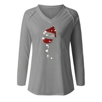 Honeeladyy Cleance Manje od 5 $ ženski dugi rukav V rect T-majice Božićne snježne pahulje Ispiši Ležerne