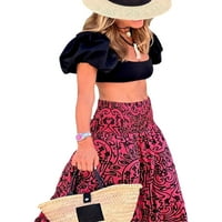 MUBINEO WOOD Ljeto Duga suknja Veliki hem cvjetni ispis Elastični visoki struk A-line suknje Club Streetwear