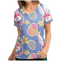 Samickarr Easter Shirts za žene plus veličine sestrinki crtanje sa džepom V-izrez kratkih rukava tiskani