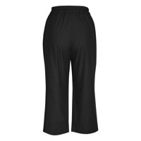 HHEI_K ženske pamučne i posteljine pantalone u boji labavi povremeni elastični džep za struk kapris