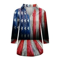 Zodggu ženski patriotski bluza tunika za trendy ponude rever v-izrez Tees comfy labav fit casual bagedy