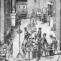 Izrada tjestenine, 16. vek. NPASTA izrađuje u talijanskoj kuhinji iz 16. stoljeća. Savremeni graviranje