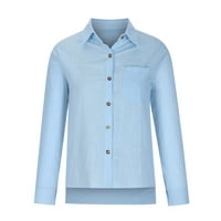 Plus size Ženski gumb dolje majice Čvrsti klasični gornji rukav na dugih rukava uredska bluza Radna majica Tunic Tops Light Blue XL, Veličina SAD-a: 10