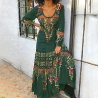 Mama haljine ženski dugi rukav etnički print Flowy Clue vrat Pamuk Maxi haljina ženska cvjetna maxi