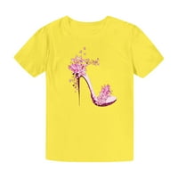 Ženske vrhove Ženske labave majice rukava s visokim potpeticama tiskana majica kratkih rukava s kratkim rukavima žutim l
