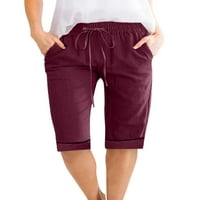 Sanviglor Women Ljetne kratke hlače Solidna boja na sredini struka Bermuda kratke hlače salon mini pantalona Sportsko vino crveno xs