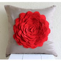 Prekrivači jastuka za kauč, smeđu jastuke, 3D crveni filc origami ruže cvjetni jastuci, jastuk, pokrivač,