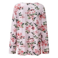 Ženska plus veličina modna tiskana labava majica s dugim rukavima bluza V vrat casual tops dressy trendy