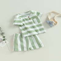 Qinghua Toddler Baby Boy Summer Odeća Pamučna posteljina Stripe majica kratkih rukava Elastični strugoti