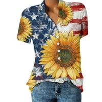 4. jula vrhovi za žene Bluze Casual Fashion Tunic vrhova američka zastava Štampani kratki rukav V rector