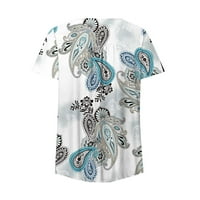 USMIXI ženske majice V-izrez kratki rukav zapadni print ljetni slatki vrhovi vintage labav Henley majice