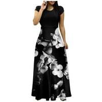 Ženska ljetna modna ležerna tiskana okrugla vrata s kratkim rukavima dugačka haljina crna xxl