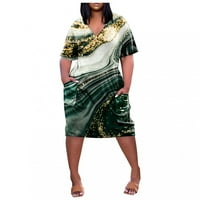 Žene Ležerne prilike plus veličine V izrez Haljine kratkih rukava koljena štampana linija Swing Midi haljina