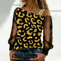 Ženska modna ispisa hladnog ramena majica mrežica dugih rukava s velikim rukavima
