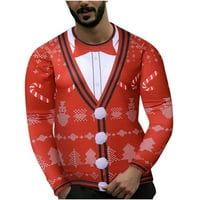 Vivianyo HD muški dugi rukav za čišćenje muških muških smiješni ispis smiješni vrhovi za božićne tiskane okrugle vrat dugih rukava majica na vrhu bluza valjana crvena