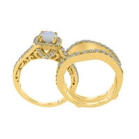 Aonejewelry zaručni prstenje za žene Diamond i okrugli dragulj Opal Trio set u 14K Solid ruža, bijelo