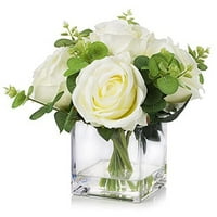 Mješovite umjetne ruže ostavljaju aranžman Flowers Flowers u kocket staklenoj vazi s FAU vodovodnom uredom za vjenčanje