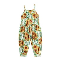 Toddler Baby Girls Ljeto odijelo Fashion Slatki suncokret Print Suspender Kombinezoni za nos rukavice