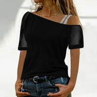 Lilgiuy ženska casual bluza čvrsta majica MESHEF-ramena patchwork kratkih rukava za rođendan za zabavu