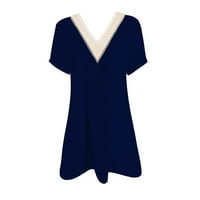 Plus veličina haljina za žene ljetne vintage čvrste boje šuplje čipke patchwork v izrez kratko rukav