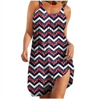 Dyegold sandresses za ženska ležerna plaža - Ljetne haljine za žene Ležerne prilike bez rukava Patriotska