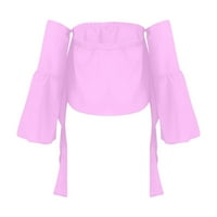 Ženska modna modna ramena jedno-linijska vrata elastične majice Elastična majica, ružičasta, poliester