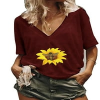 Pfysire ženski V izrez kratkih rukava cvjetni tiskani majica Casual Tops bijeli s