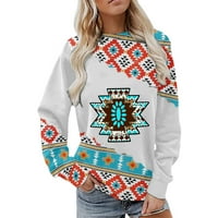 Duksevi Žene Moda Aztec Ispisuje košulje s dugim rukavima Crewneck Retro zapadni etnički pulover