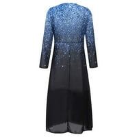Ljetne haljine za žene Dugih rukava Solid modna gležnjana dužina A-line V-izrez Haljina tamno plava 4xl