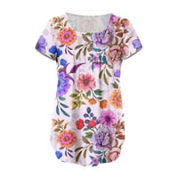 Ženske vrhove kratkih rukava modna bluza grafički otisci Žene Ljeto Henley majice Tunic Tee ljubičasta
