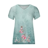 Otvor Plus Veličina Majica za čišćenje za žene Ljeto V-izrez kratki rukav za ispis ležerne bluze
