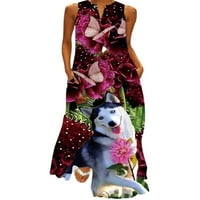 Maxi haljina za ženska ljetna plaža sa rugane casual labave boemske cvjetne haljine bez rukava stil-g