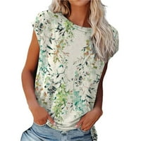 Bigersell Ljetni vrhovi za žene Trendi modne žene okrugli vrat rukav na vrhu labave majice cvjetno tiskano