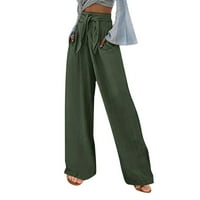 Srednjovjekovne pantalone Žene Capri hlače Track hlače High Squik porast pune ravno-nogu vojske zelene