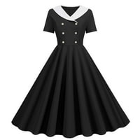 Tobchonp Vintage Ženske haljine Solidana boja Nasledna ženska haljina s kratkim rukavima dvostruka košuljica