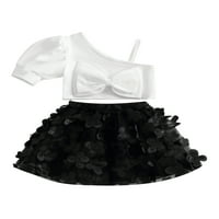 MubIneo Toddler Girls Ljeto odijelo Postavlja kratki rukav jedan rukav na ramenu + 3D leptir suknja