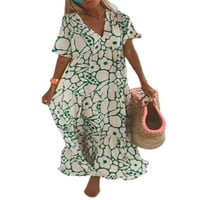 Ženska dugačka maxi haljina V izrez Ljeto plaža Sundress cvjetna ispis ljuljačke haljine dame lagane