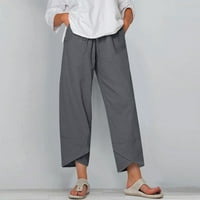 BDFZL Ženske hlače Žene Žavne hlače od pune boje pamučne posteljine izvlačenja elastične struke hlače casual pantalone sa džepom tamno siva l