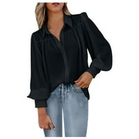 Ženska moda V izrez Solidna boja Dugi rukav Pocket Majica Žene Black XL