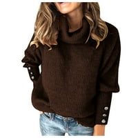Žene T majice Lood Fit Graphic Bow ovratnik čvrsti gumb rukav pleteni džemper topli vrhunske majice