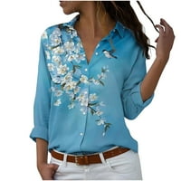 Vremenske ženske florske košulje dugih rukava dolje majice za žene casual tiskane V-izreze bluza, s