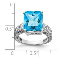 14k bijelo zlato 12x smaragdno rezano plavo topaz pravi dijamantni prsten